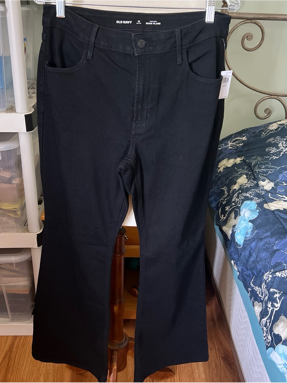 Old Navy High Rise WOW Flare Jeans Women’s 12 Petite 12P Black Stretch 487326